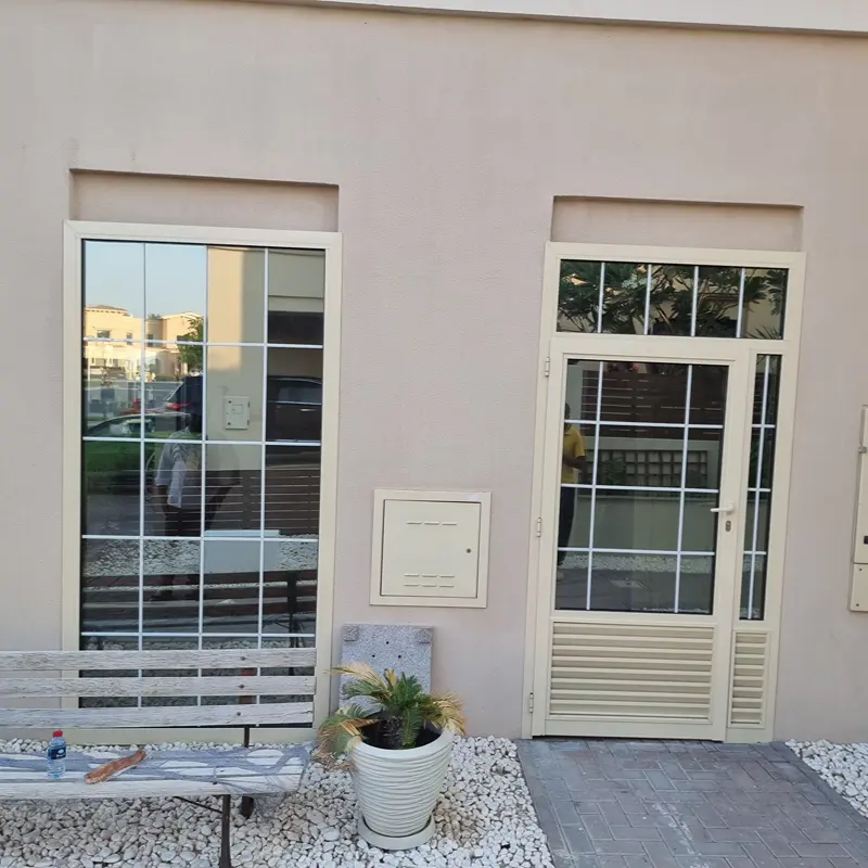 Heavy-duty aluminium swing door with premium hydraulic hinges for home or office entry.