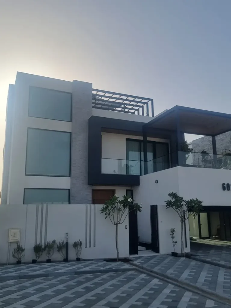 Slim-profile aluminium windows with double glazing for energy efficiency.