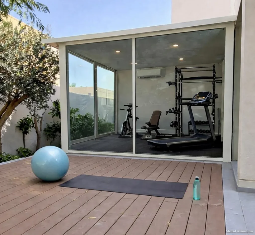 Climate-controlled outdoor gym glass room extension in jumeirah dubai